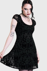 ETERNALLY YOURS FLOCKED MESH SKATER DRESS