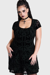 ETERNALLY YOURS FLOCKED MESH SKATER DRESS