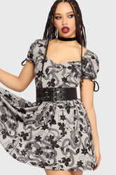 Venomous Rose Puffed Sleeve Mini Dress