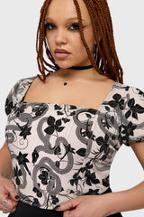 Venomous Rose Puffed Sleeve Corset Top