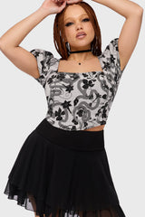 Venomous Rose Puffed Sleeve Corset Top