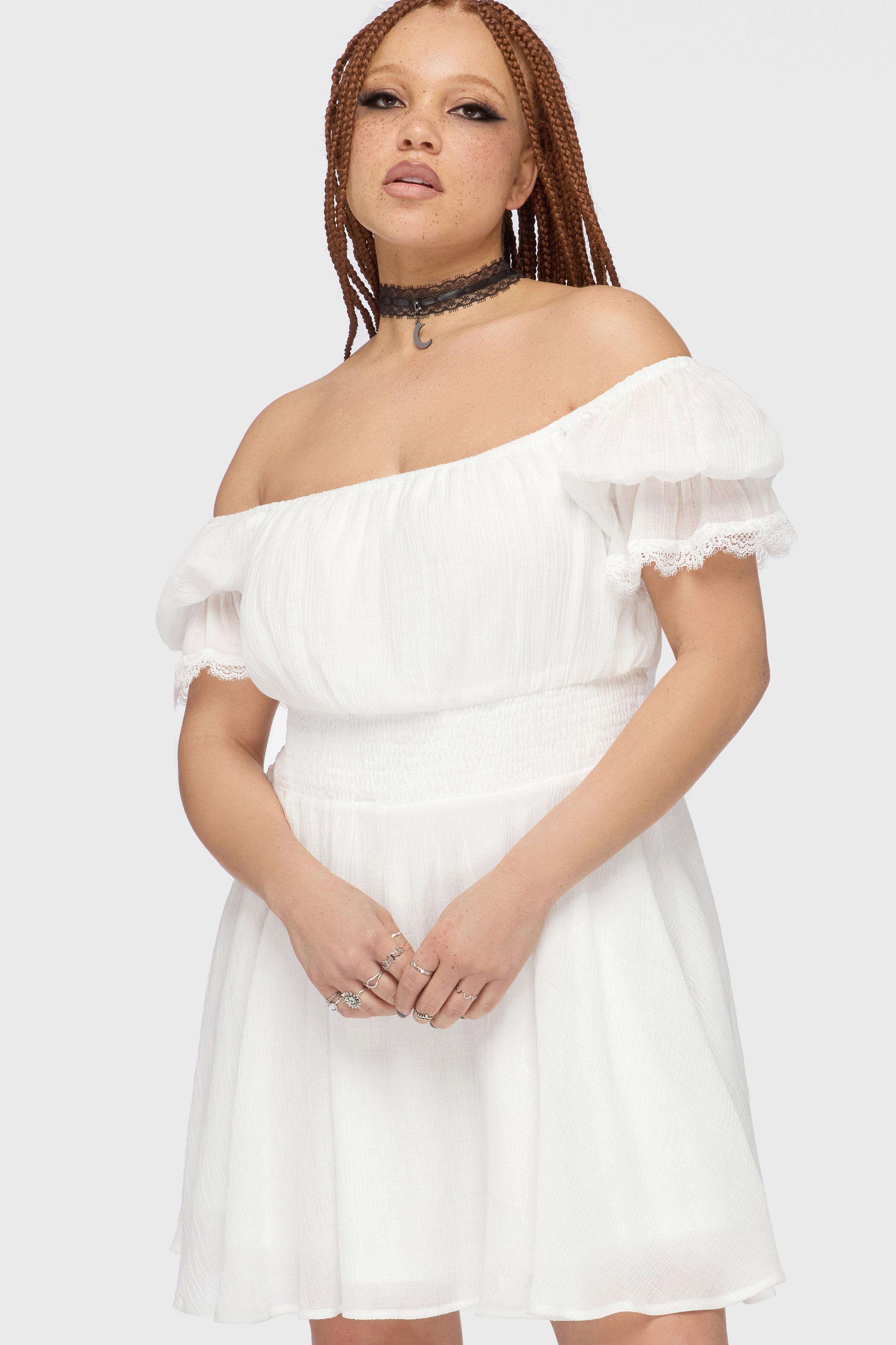 Celestial Night Off The Shoulder Mini Dress White