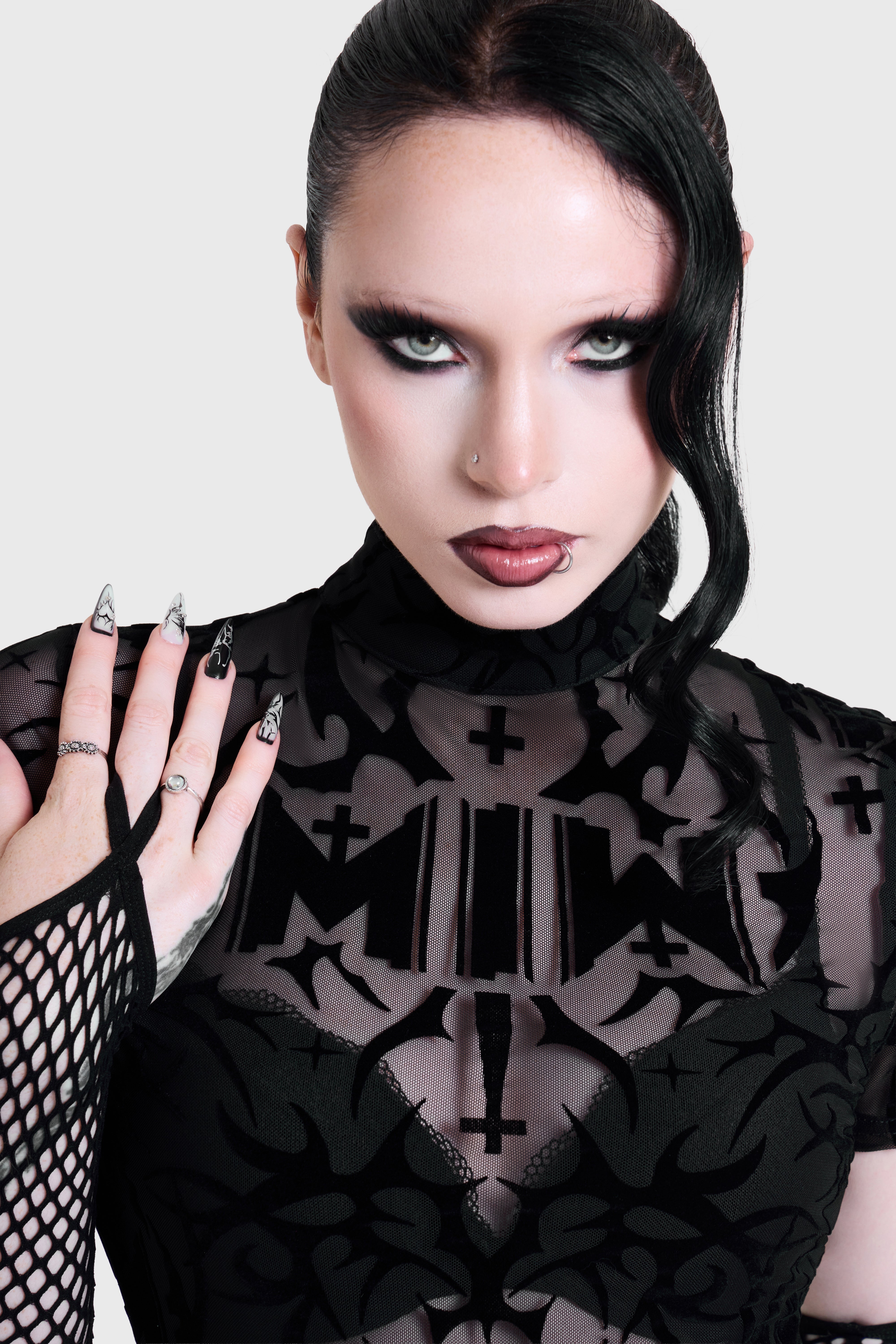 ETERNALLY YOURS FLOCKED MESH TOP