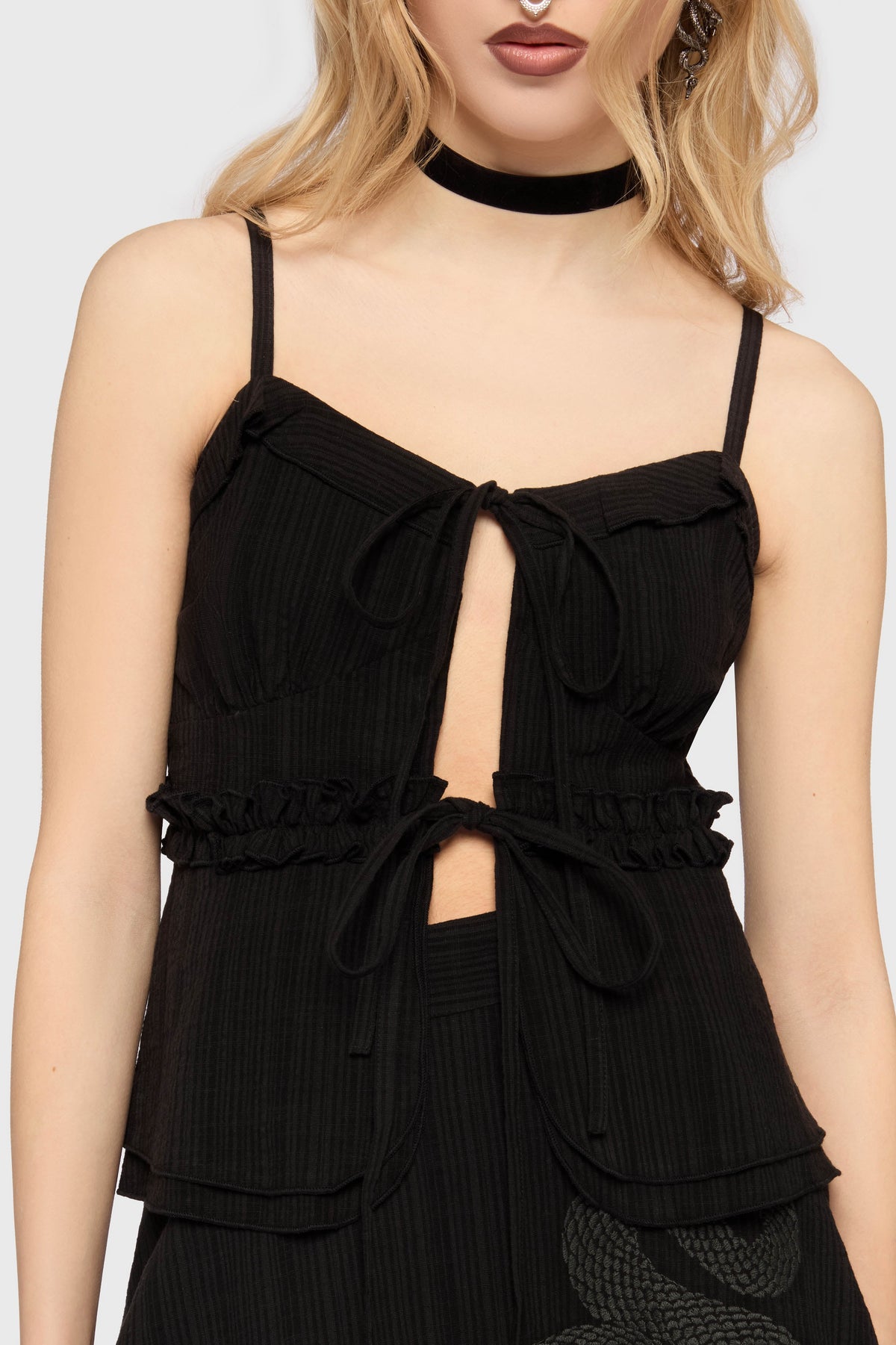 Gaia Adorned Tie Front Vest Top
