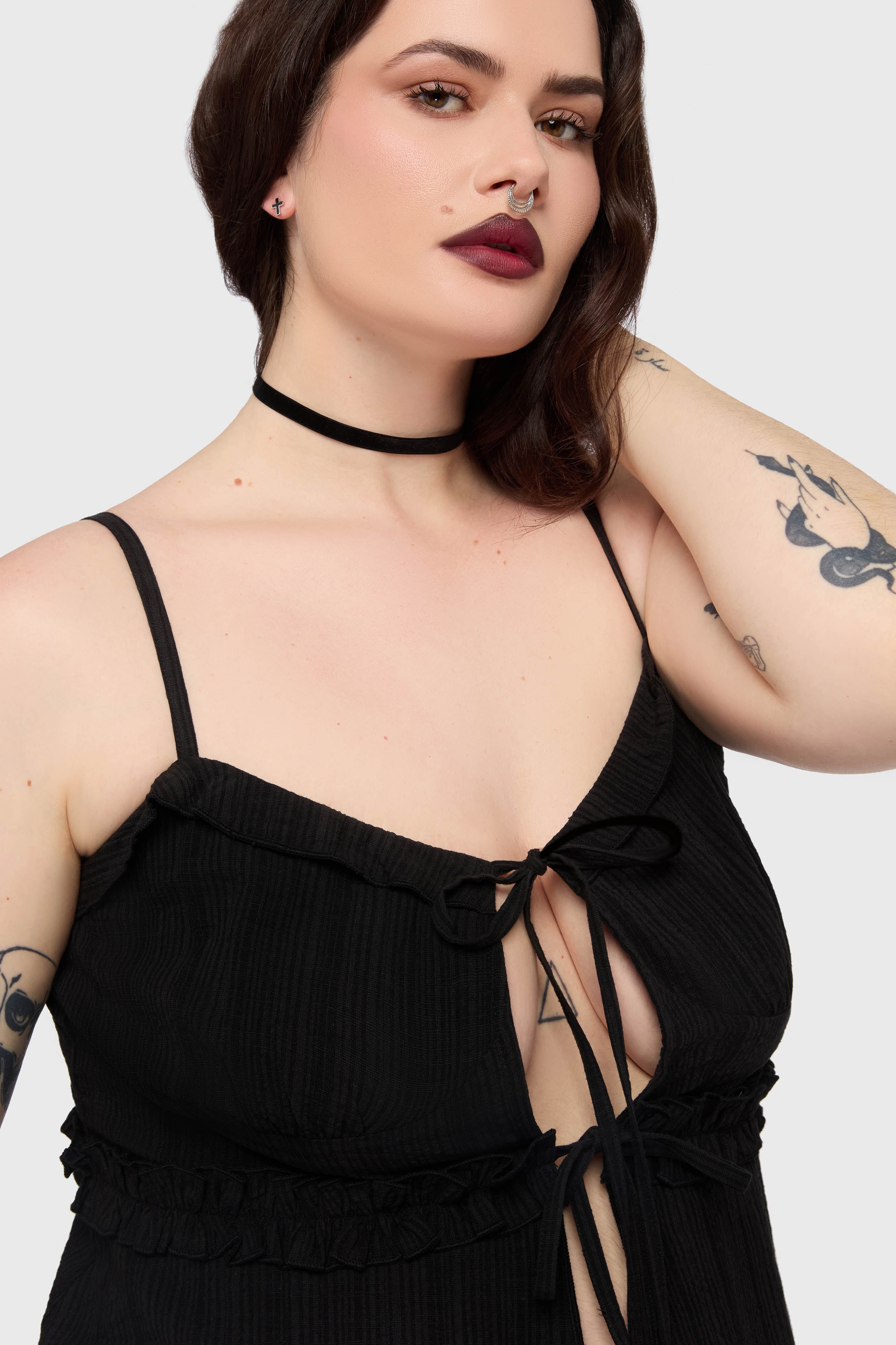 Gaia Adorned Tie Front Vest Top