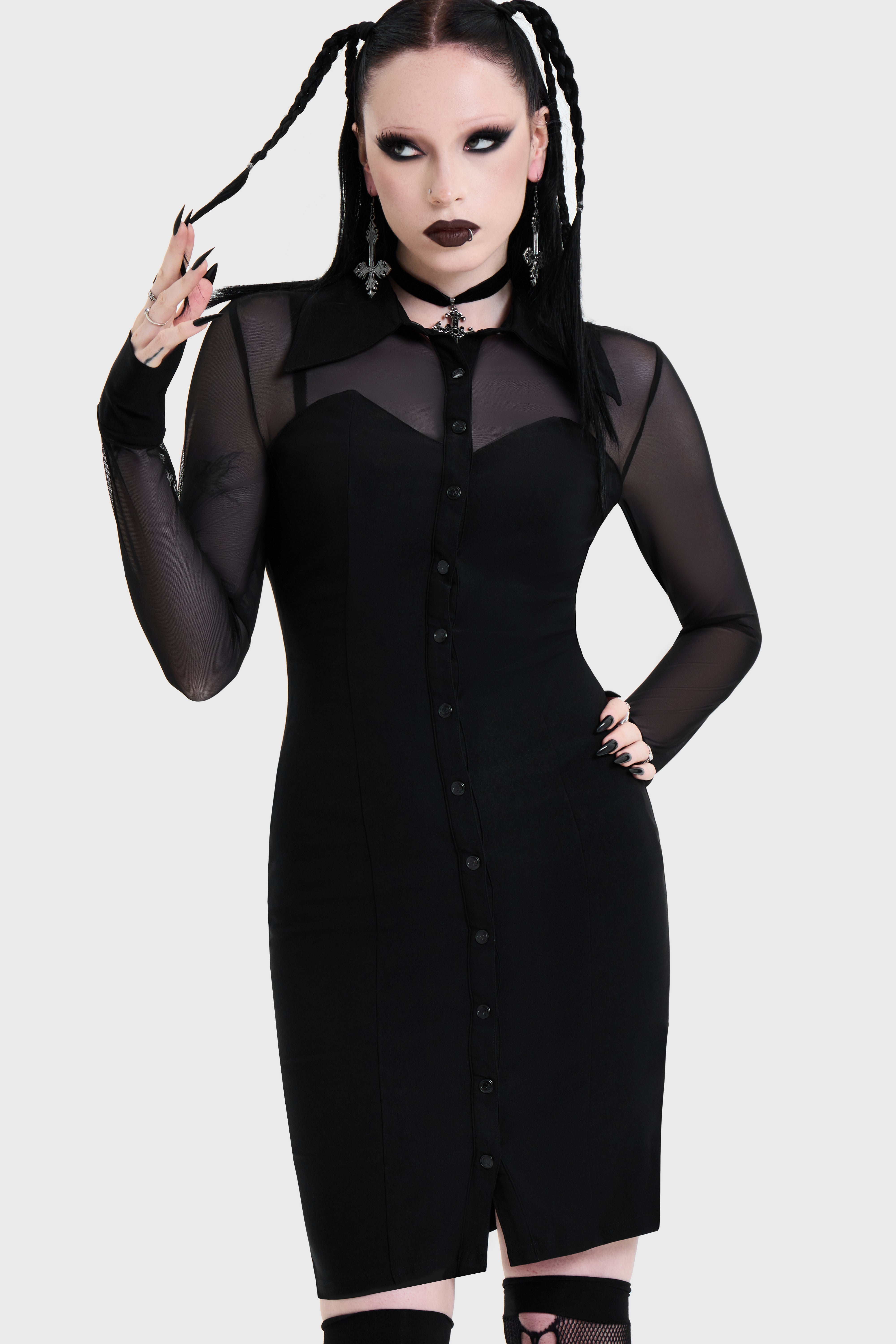 Shadow Bodycon Button Up Midi Dress