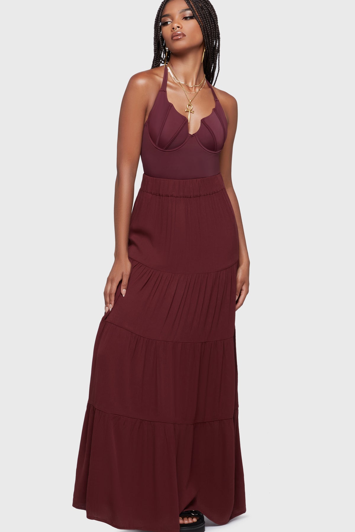 Thursday's Woe Maxi Skirt Burgundy