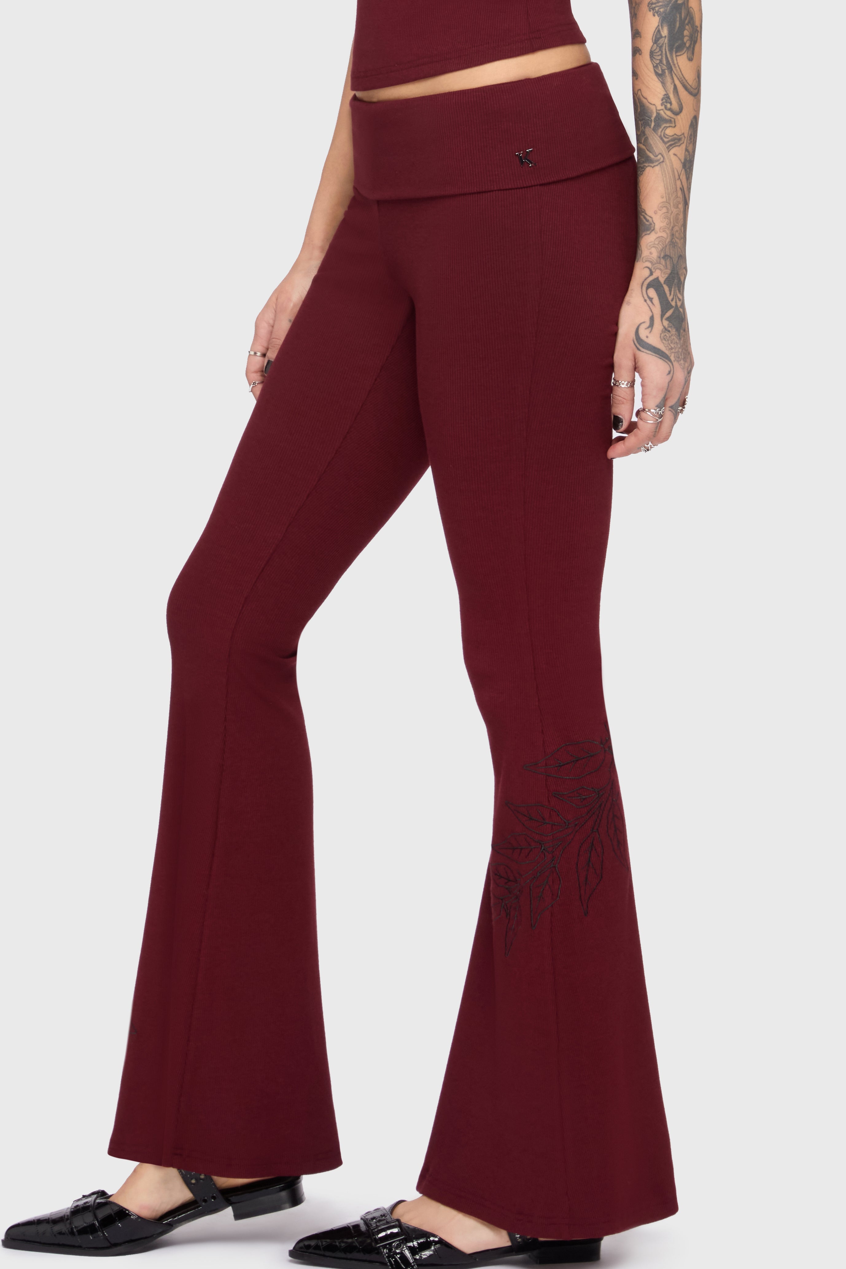 Twilight Viper Embroidered Flares Burgundy
