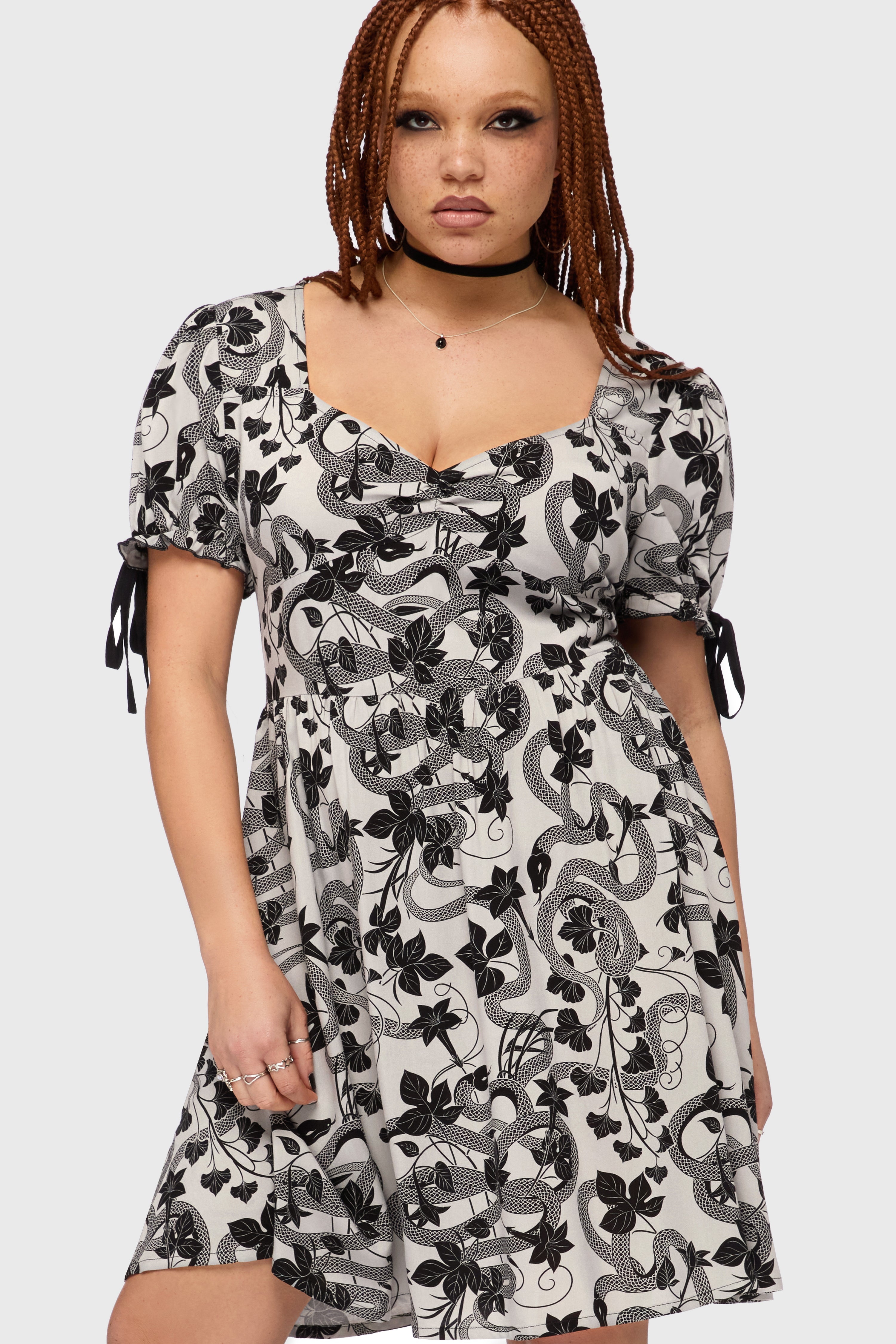 Venomous Rose Puffed Sleeve Mini Dress